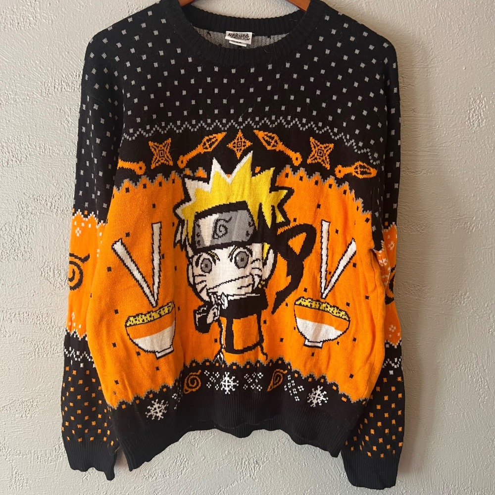 Naruto Shippuden Ramen Holiday Sweater Ripple Junction Orange Black Mens 2X